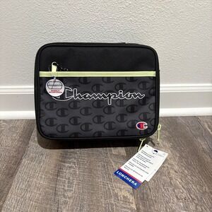 Champion Built In Tray Lunchbox Black Gray Lime NEW School